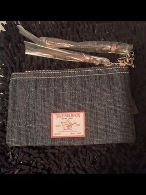 True Religion Denim Wristlet - Blue with Tan Accents